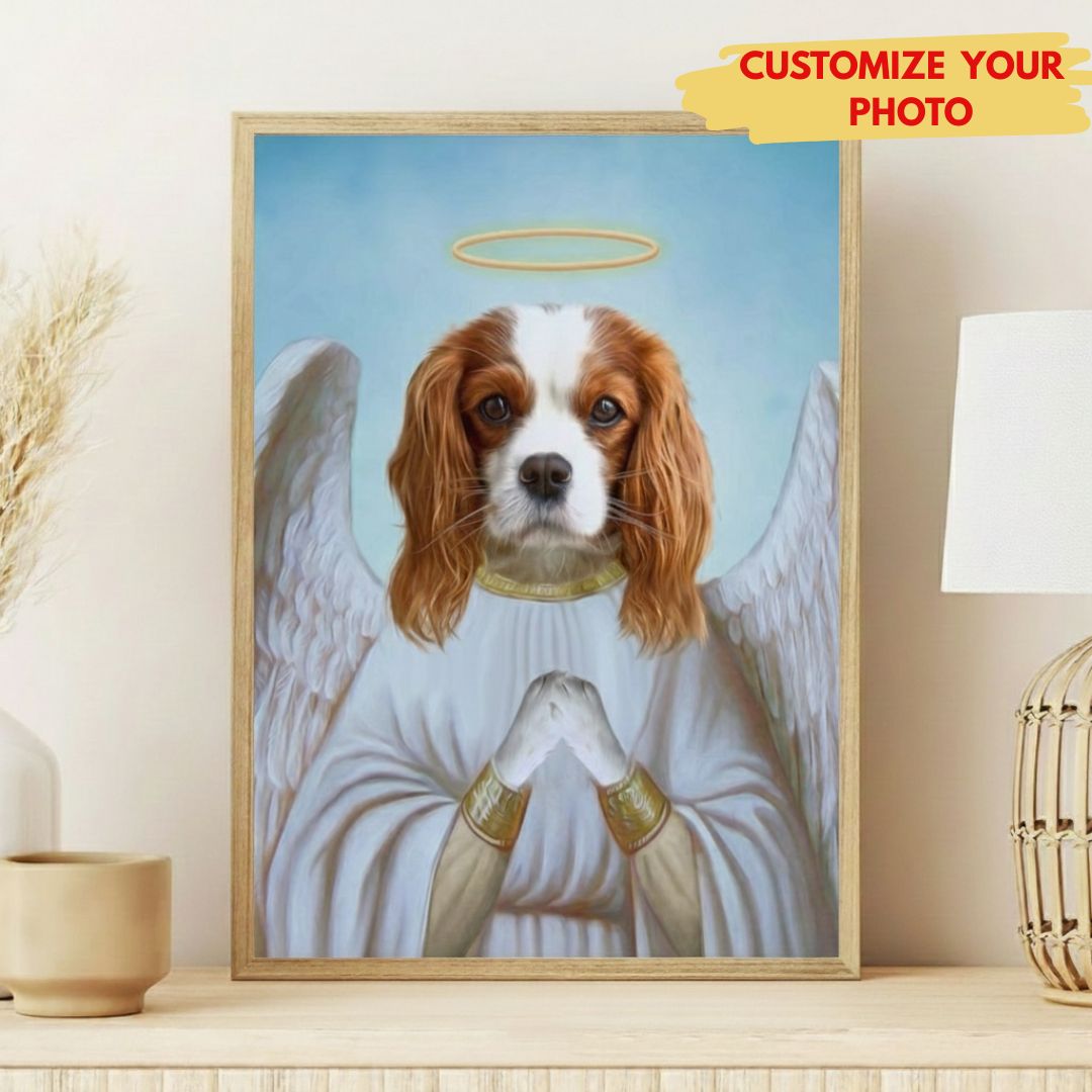 Personalized Pet Angel Portrait Canvas - Custom Dog Head on Angel Robe Keepsake