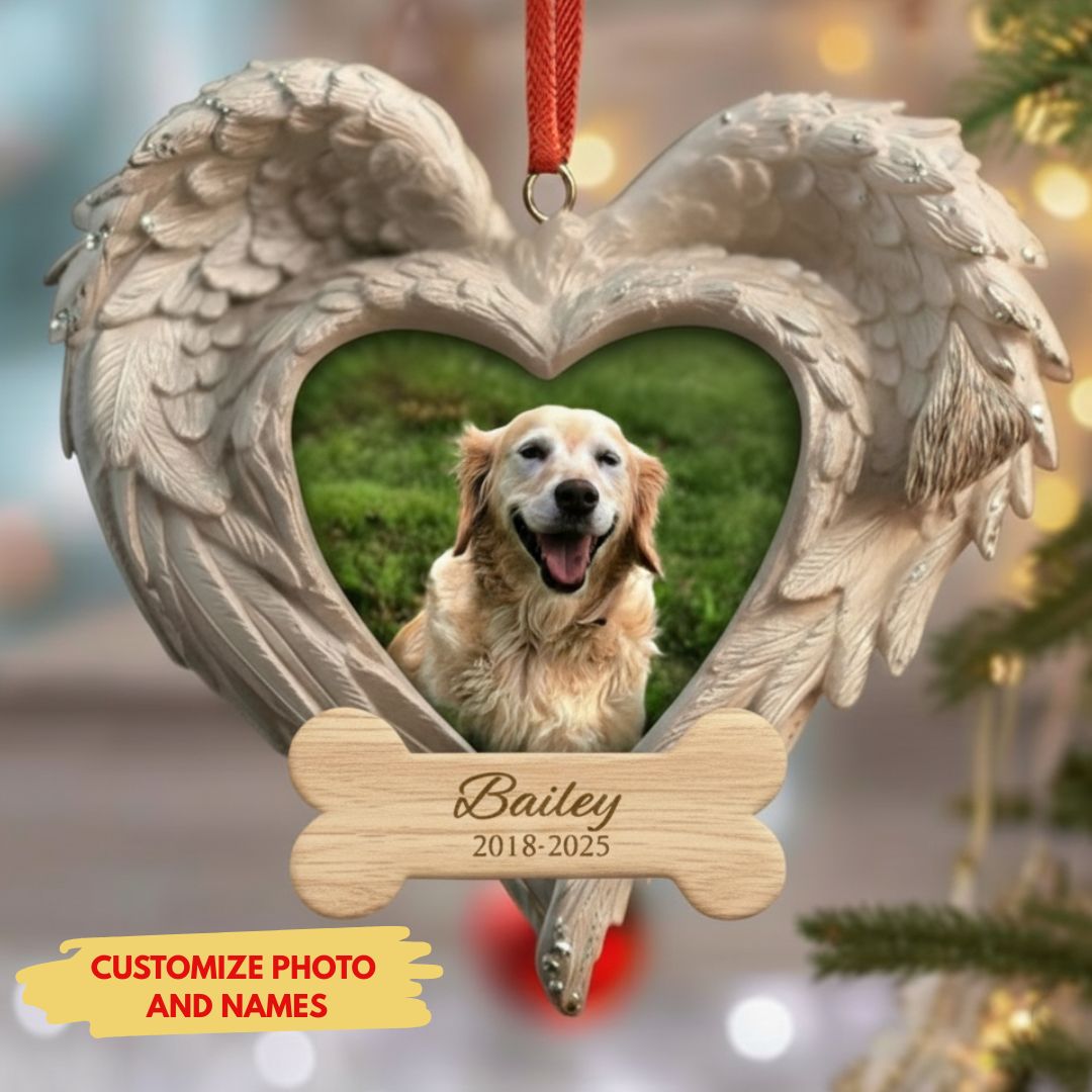 Memorial Heart Wings Ornament for Pet Lovers – Custom Photo Wooden Keepsake