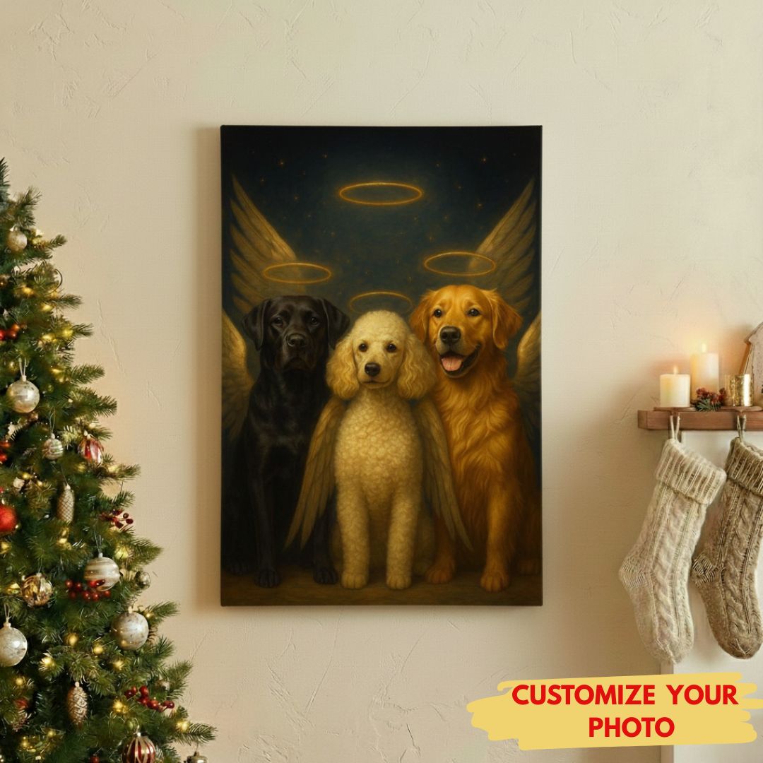 Dog Loss Sympathy Gift - Custom Pet Trio Angel Portrait Remembrance Keepsake