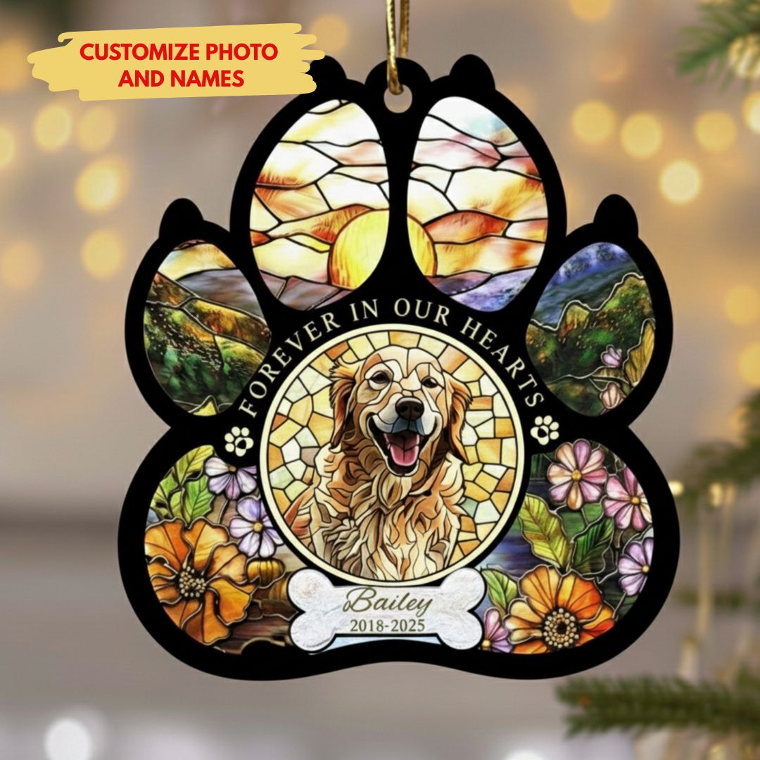 Memorial Paw Print Ornament for Pet Lovers – Custom Photo Keepsake