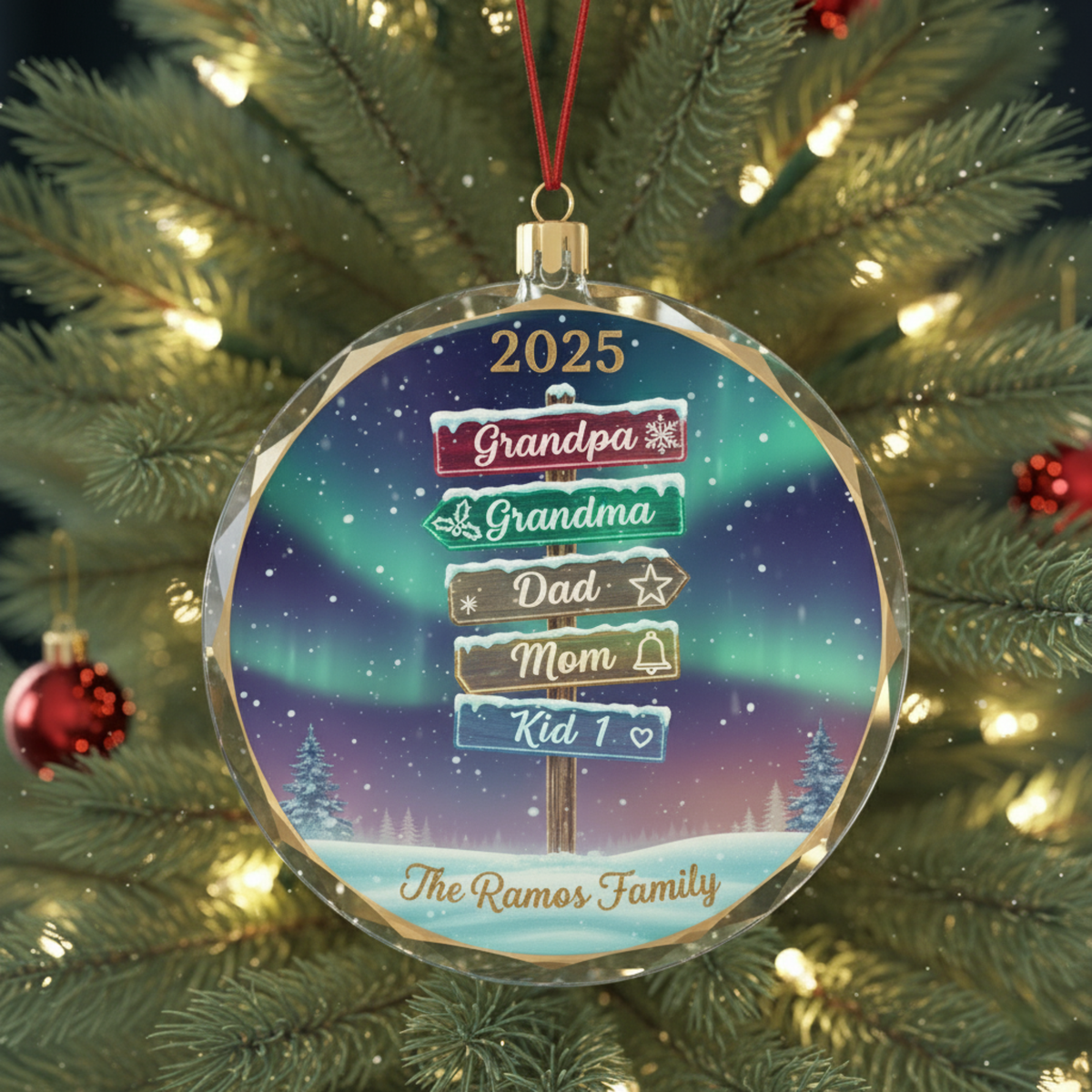 Northern Lights Family Personalized Glass Ornament