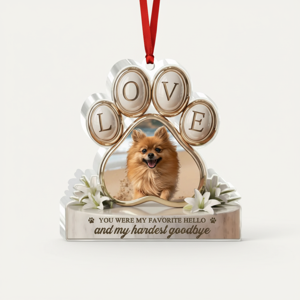 Memorial Love Paw Ornament for Pet Lovers – Custom Photo Acrylic Keepsake