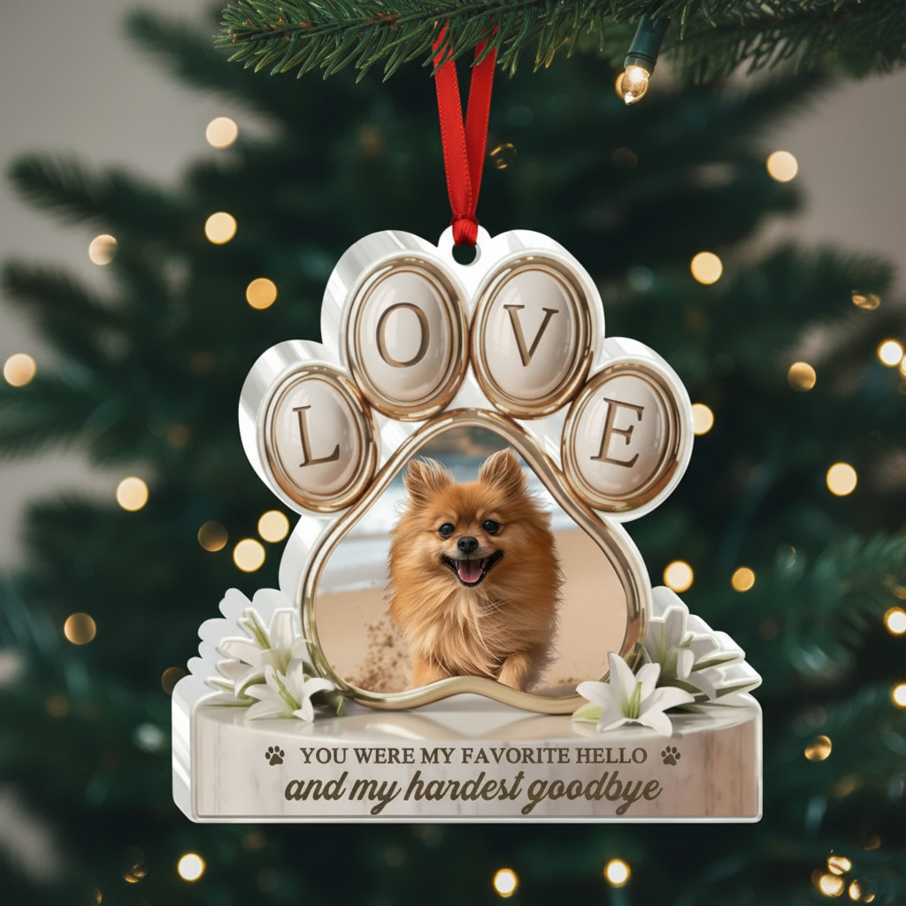 Memorial Love Paw Ornament for Pet Lovers – Custom Photo Acrylic Keepsake