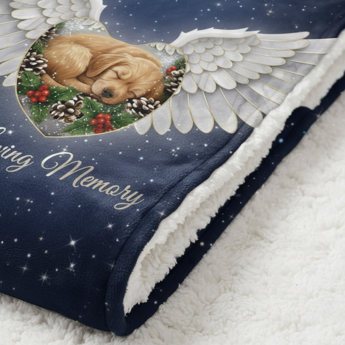 "In Loving Memory" Angel Wings Dog Memorial Blanket - Starry Night Keepsake