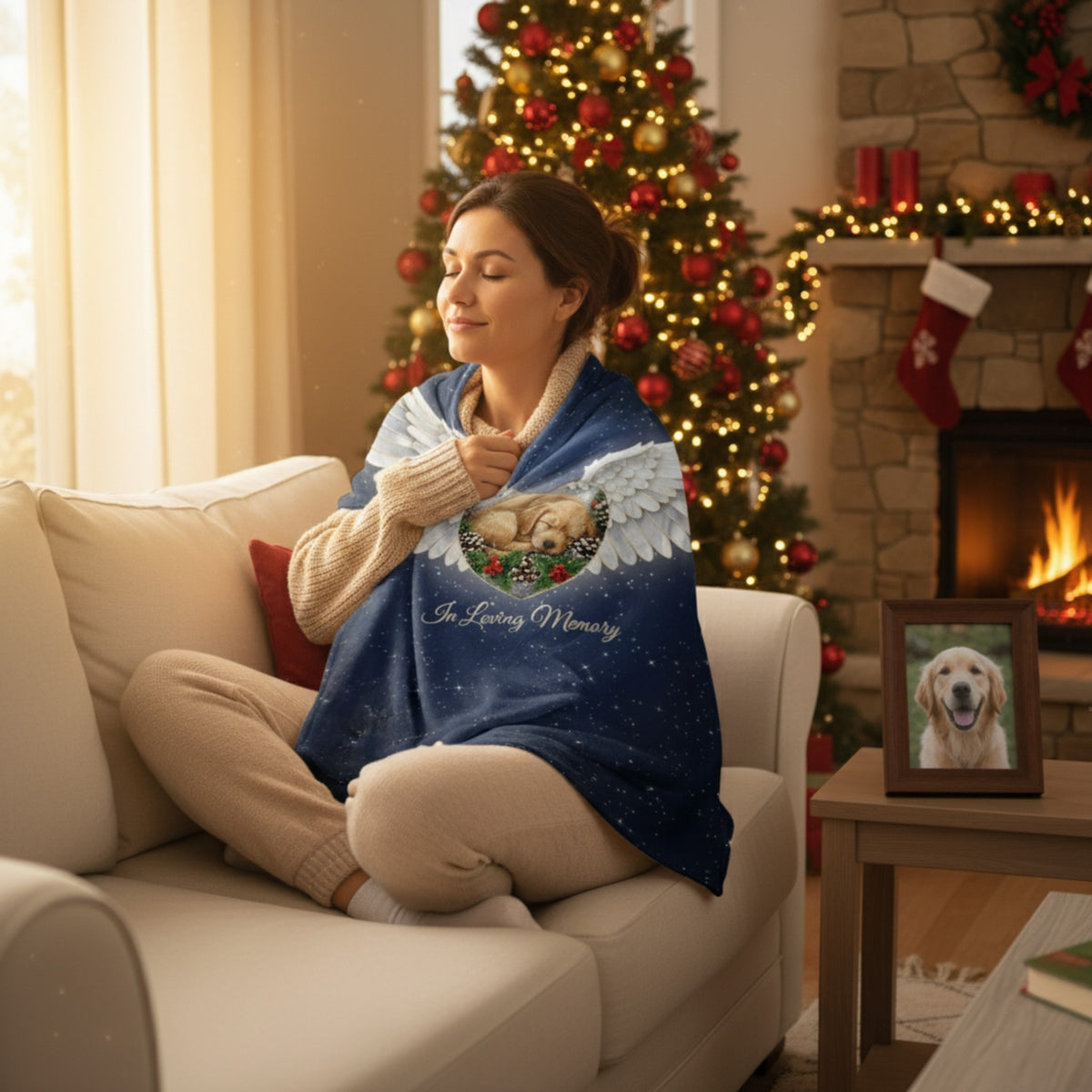 "In Loving Memory" Angel Wings Dog Memorial Blanket - Starry Night Keepsake