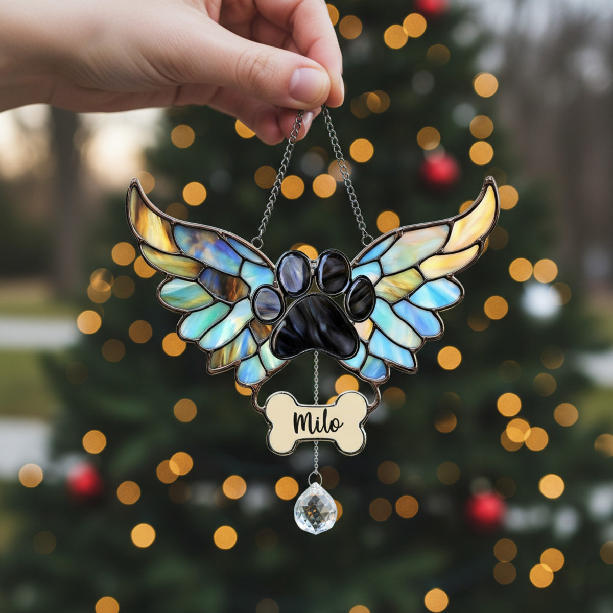 Angel Wings Paw Print Suncatcher Ornament