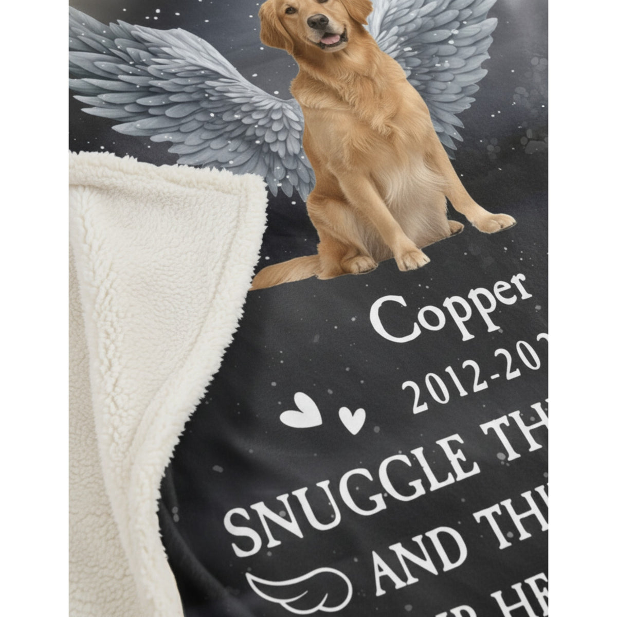 Custom Pet Loss Comfort Blanket - Hand-Drawn Angel Wings Design