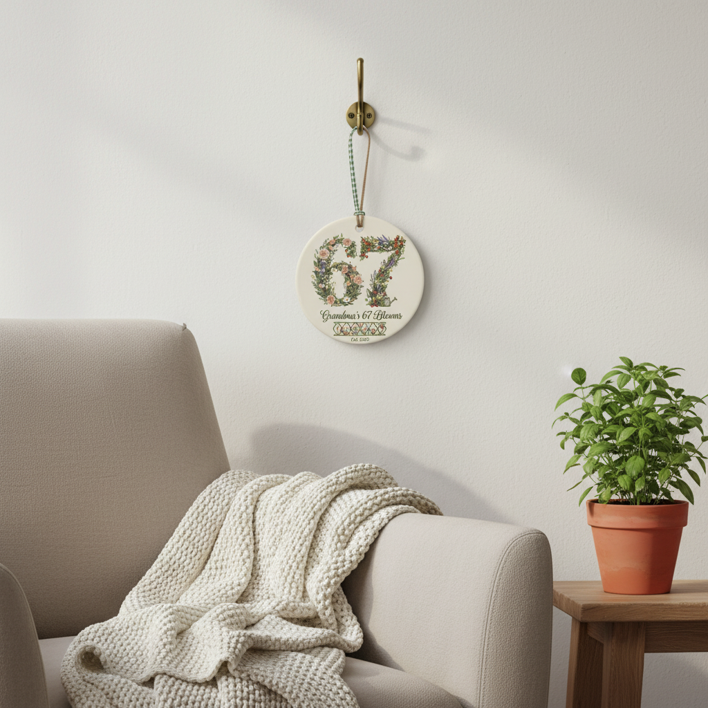 Grandma’s 67 Blooms Ceramic Ornament – Personalized Year Floral 67 Christmas Keepsake