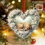 Personalized Pet Loss Memorial Ornament | Custom Photo Heart Wreath Sympathy Gift