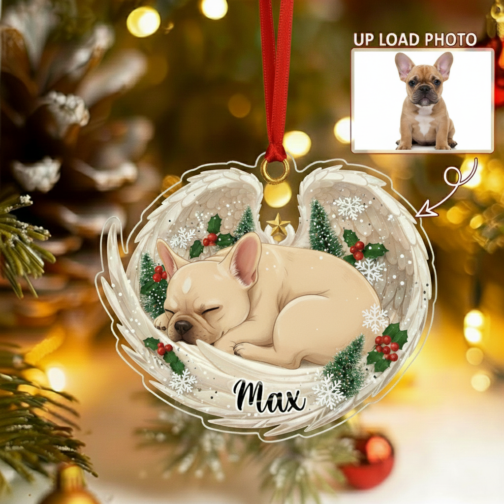 Sleeping Pet Angel Christmas Ornament with Custom Name | Dog Remembrance Gift