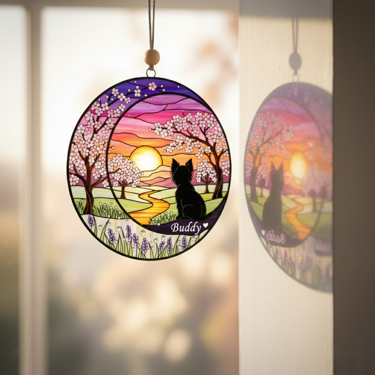 Cherry Blossom Sunset Pet Memorial Suncatcher Ornament
