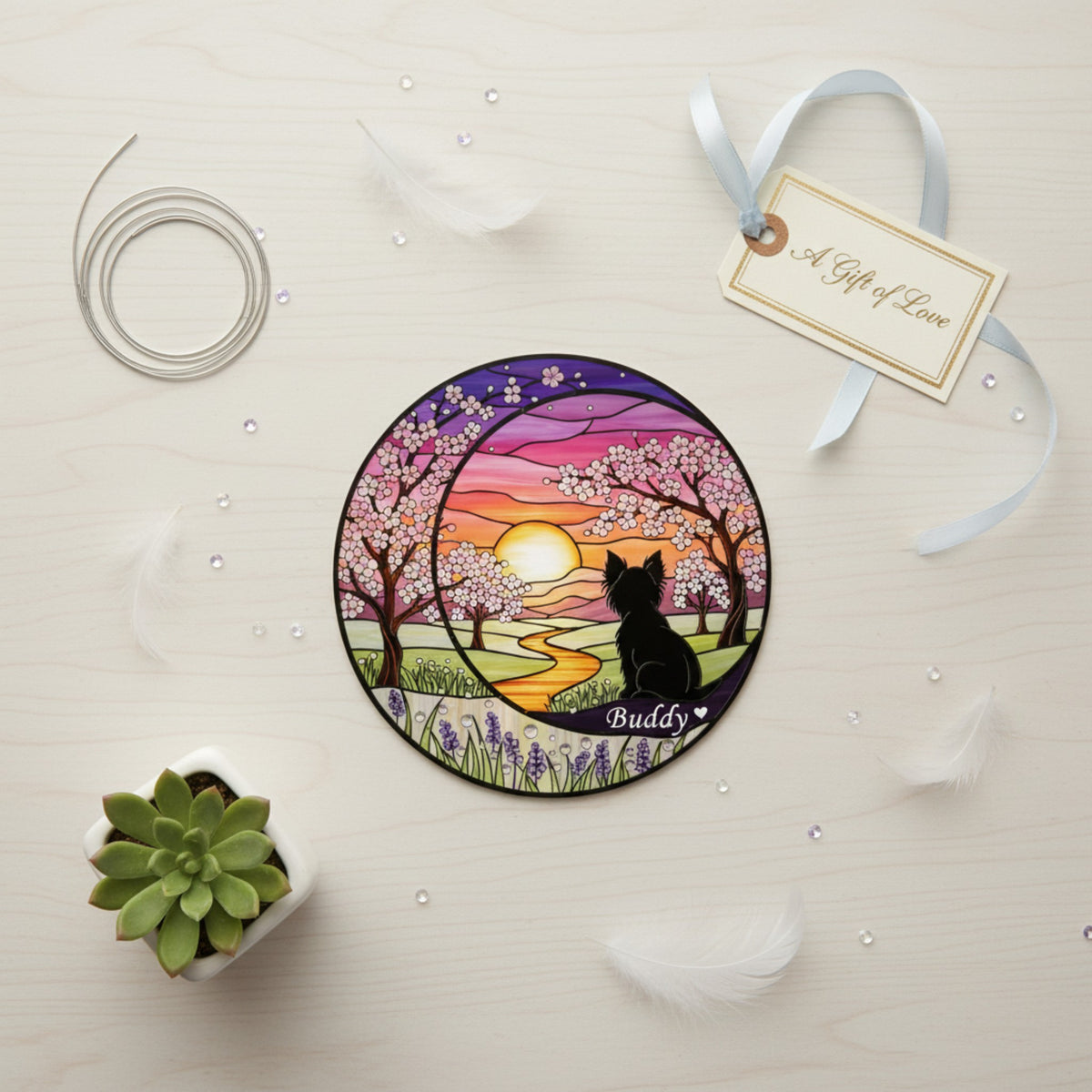 Cherry Blossom Sunset Pet Memorial Suncatcher Ornament