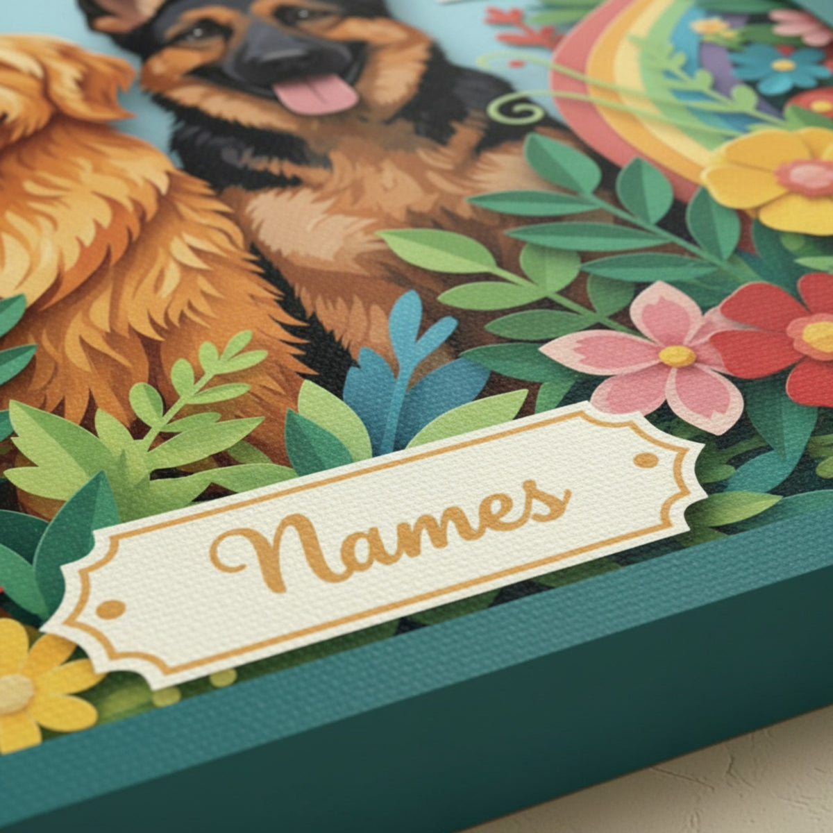 Custom Rainbow Bridge Floral Pet Canvas - Personalized 3D Paper Cut Remembrance Gift
