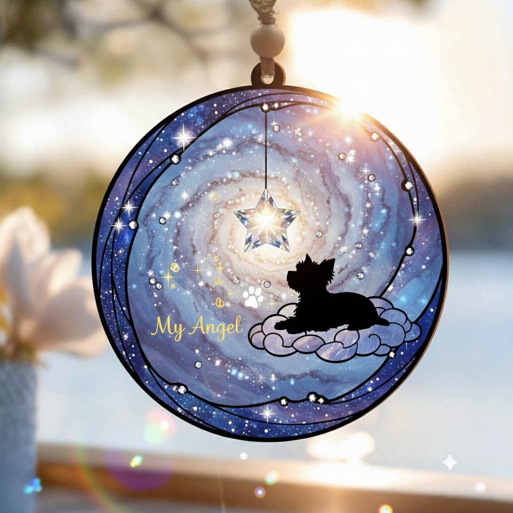 Galaxy Pet Memorial Suncatcher – Custom Name Dog Loss Ornament