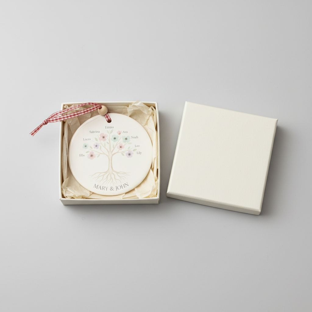 Family Tree Personalized Ceramic Ornament for Grandparents