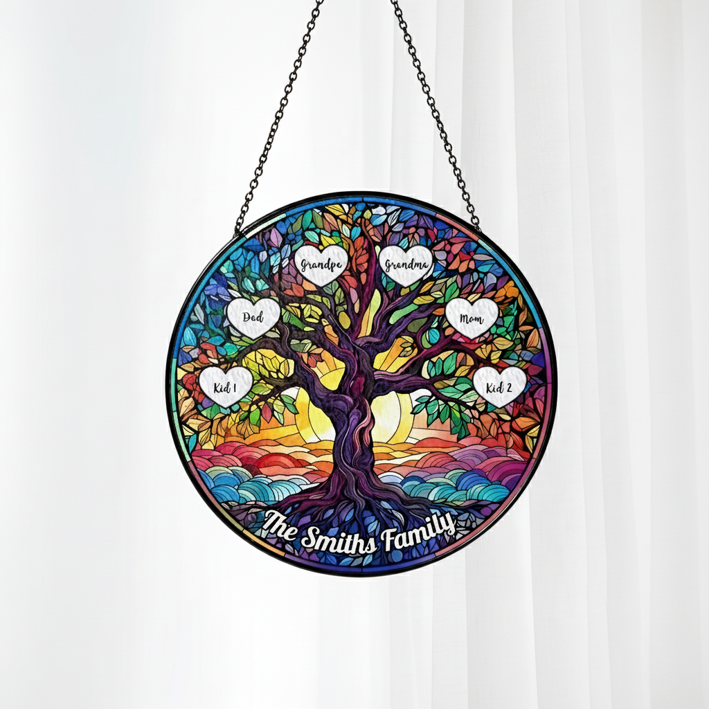 Family Tree Stained Glass Suncatcher for Families