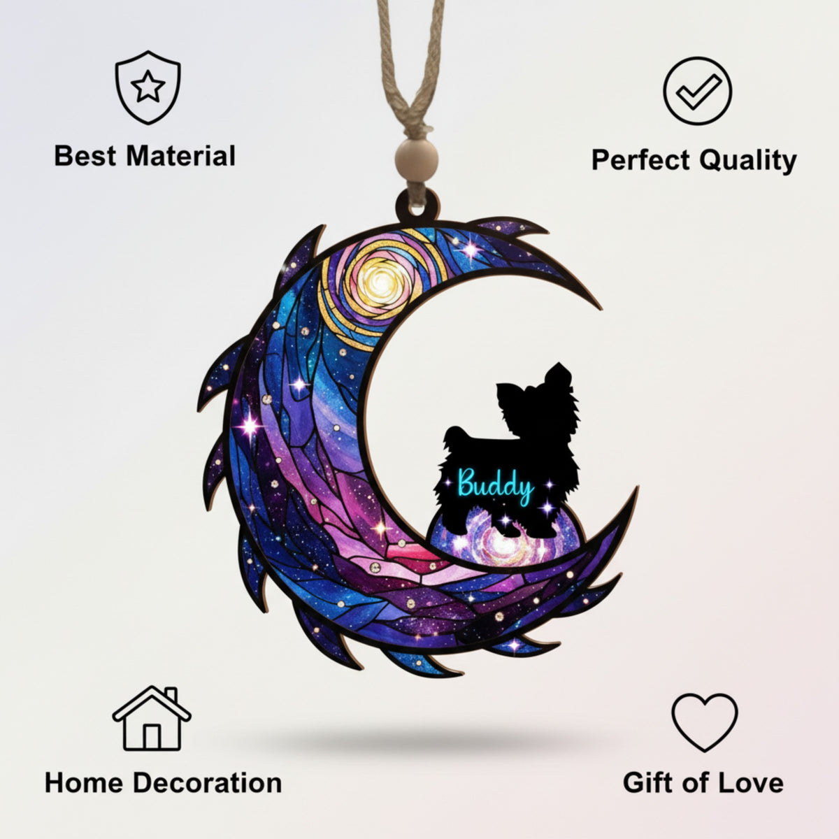 Pet Memorial Suncatcher – Galaxy Stained Glass Dog Keepsake