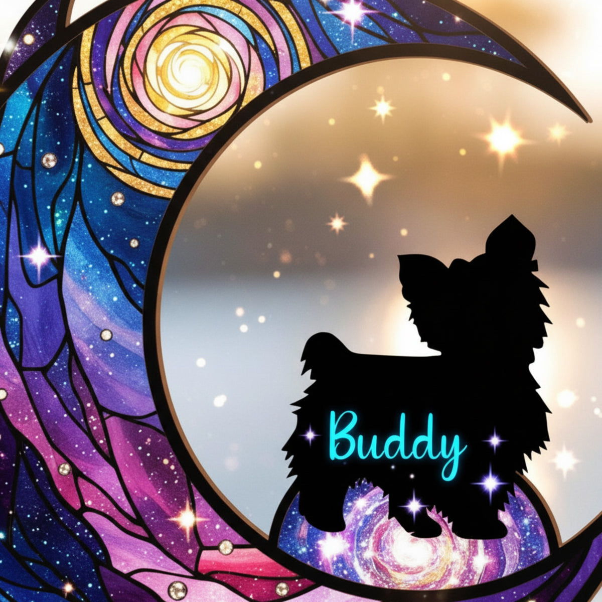 Pet Memorial Suncatcher – Galaxy Stained Glass Dog Keepsake