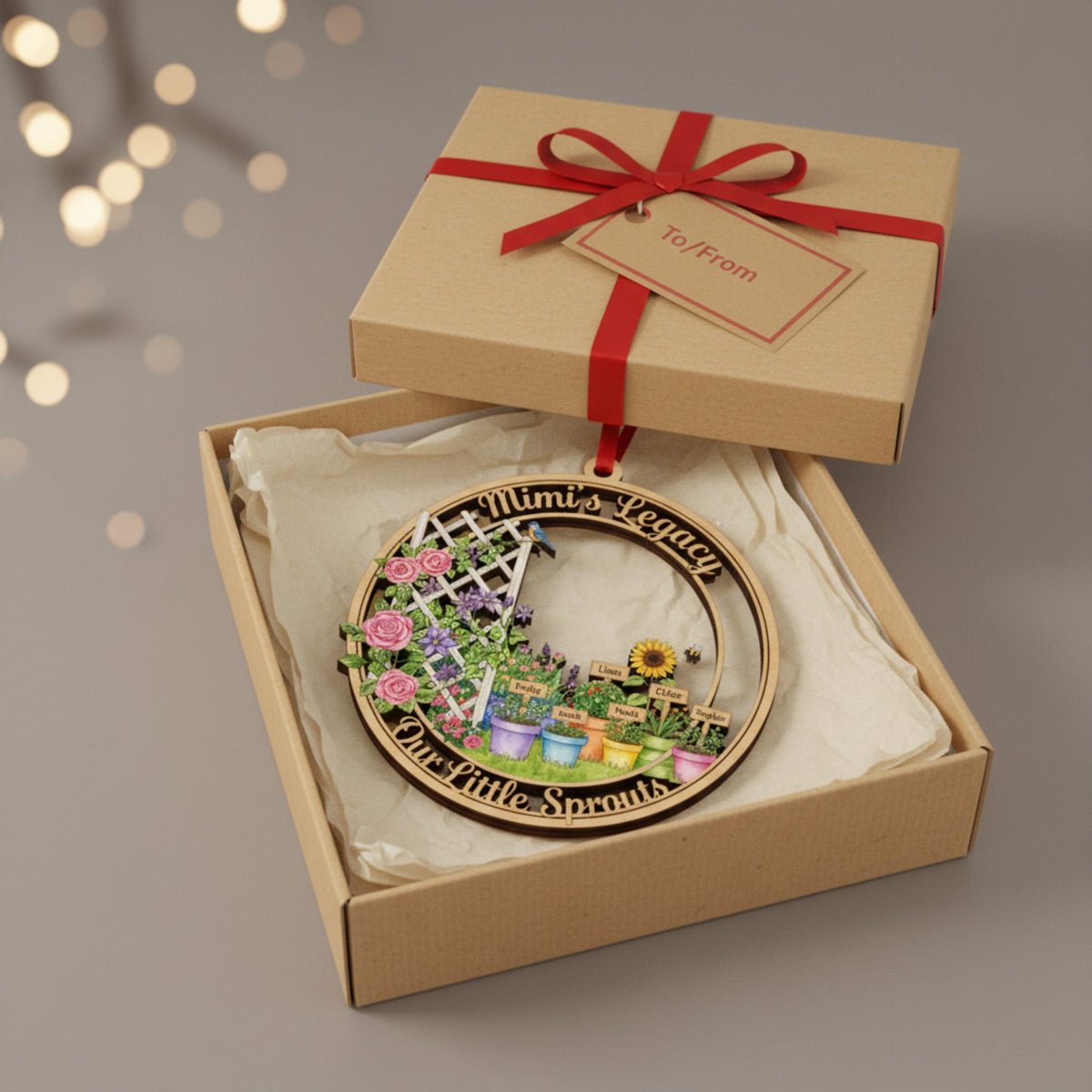 Garden Sprouts Transparent Acrylic Ornament for Grandma – Personalized Family Gift