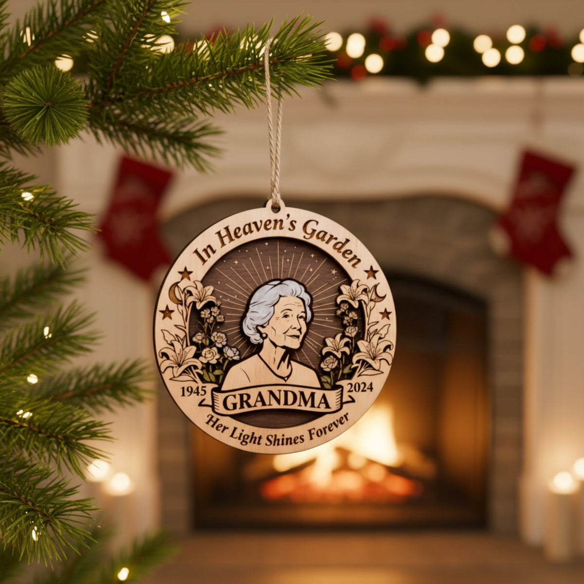 Grandma Memorial Layered Wooden Ornament – Custom Photo Gift