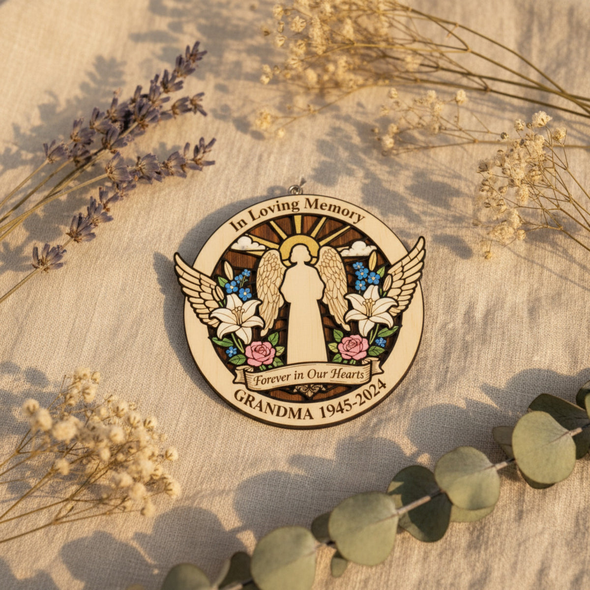 Grandma Memorial Wooden Ornament – Custom Name & Dates