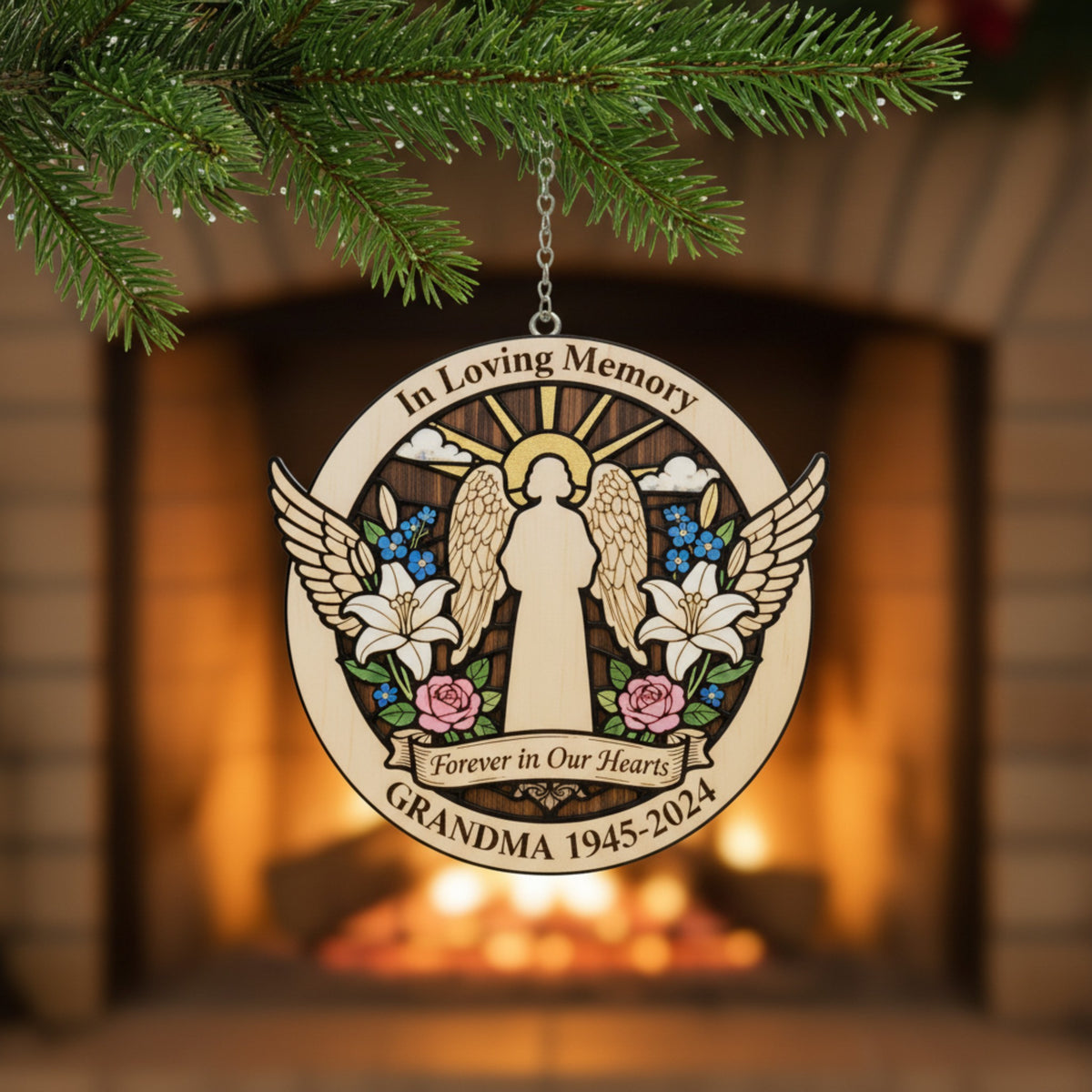 Grandma Memorial Wooden Ornament – Custom Name & Dates