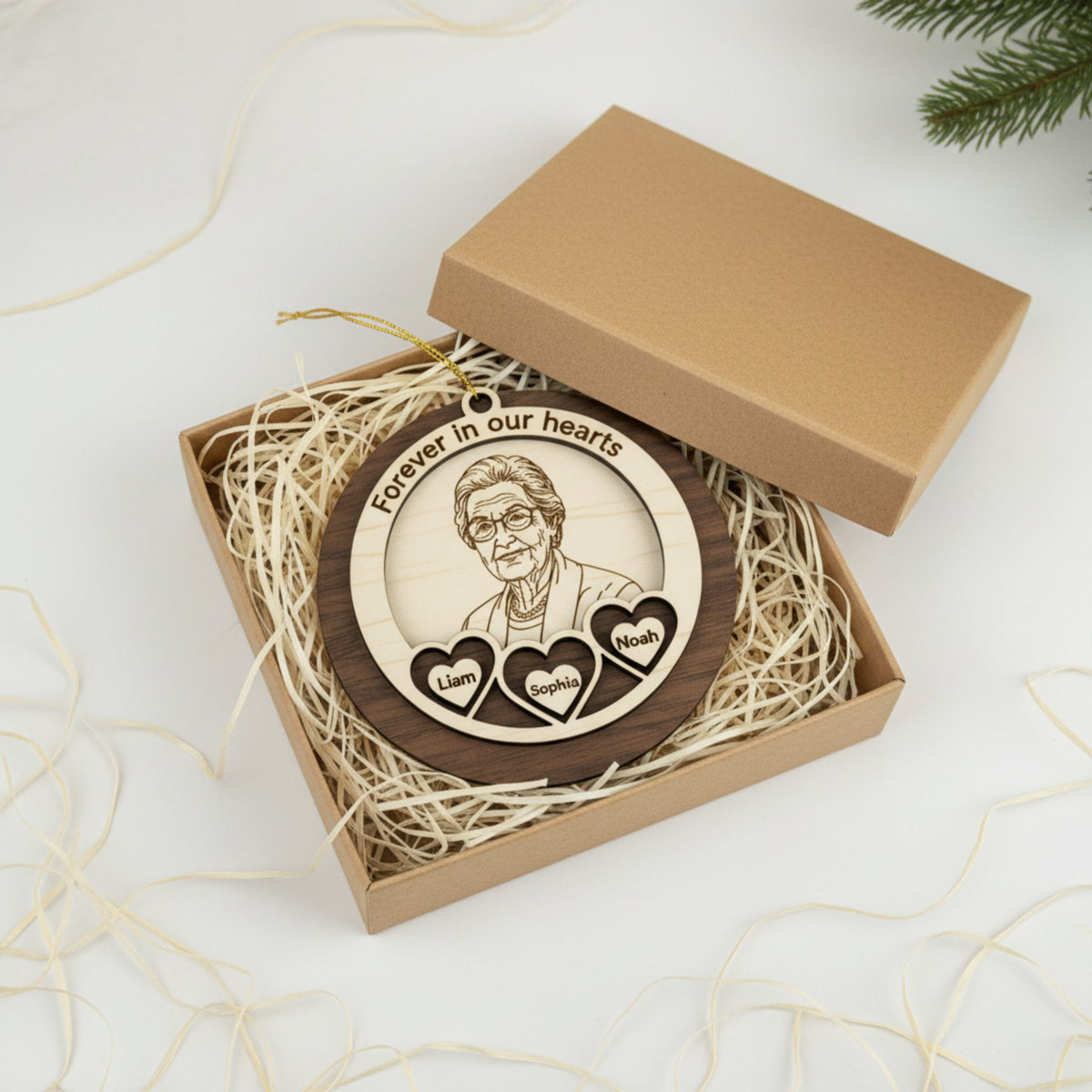 Grandma Memorial Wooden Ornament – Custom Photo & Names