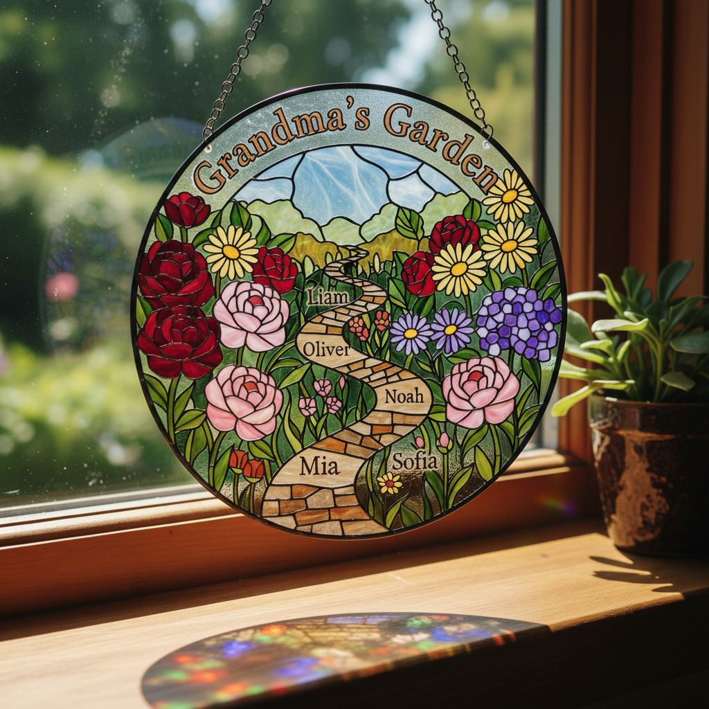Grandma's Garden Personalized Stained Glass Suncatcher – Gift for Grandma
