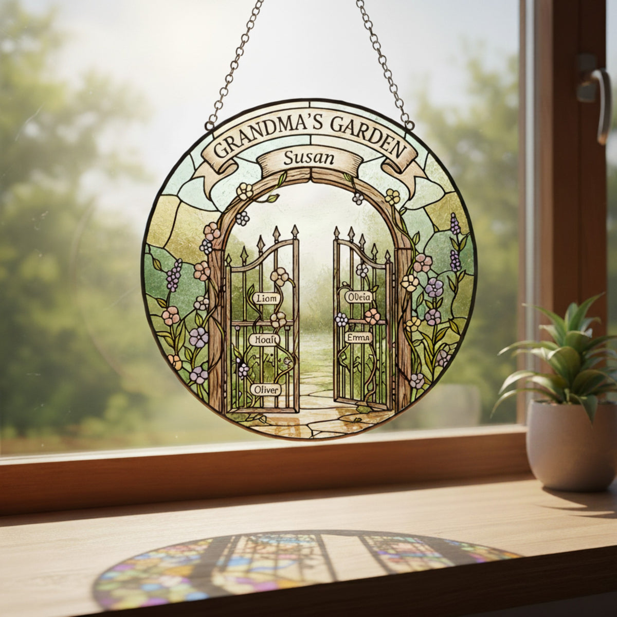 Grandma's Garden Personalized Stained Glass Suncatcher – Custom Gift