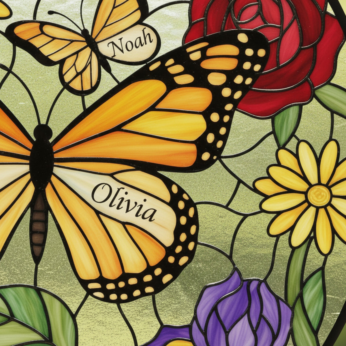 Butterfly Garden Personalized Stained Glass Suncatcher for Grandma – Custom Names