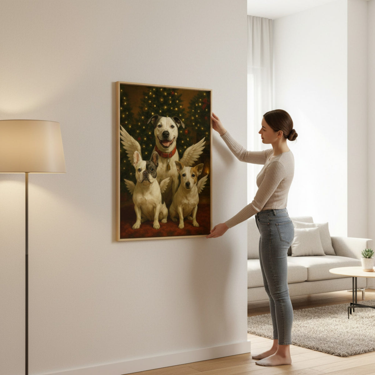 In Loving Memory Pet Portrait Canvas - Custom Photo 3 Dogs with Angel Wings