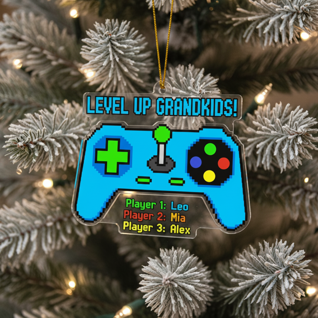 Level Up Gamer Personalized Acrylic Ornament for Grandfamily