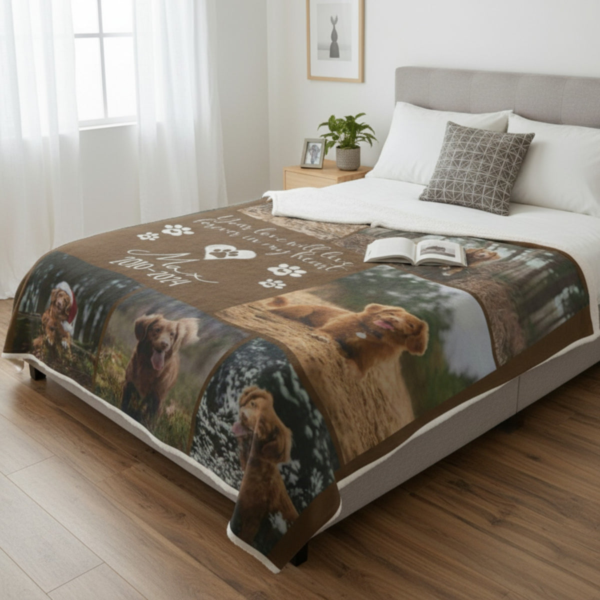 "Love Lives Forever" Custom Pet Memorial Blanket - Personalized Photo Collage Throw