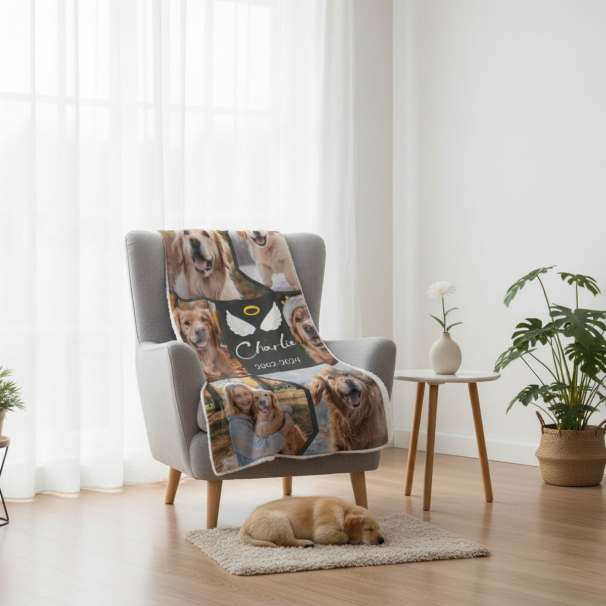 In Loving Memory Dog Photo Collage Blanket - Black Center Custom Tribute