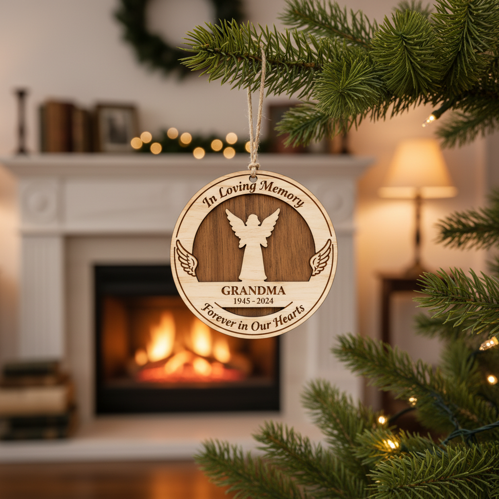 Memorial Angel Wooden Ornament for Grandma – Custom Keepsake