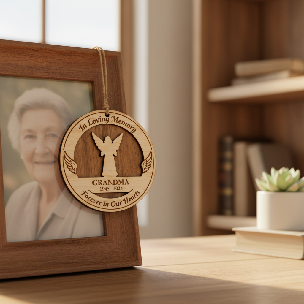 Memorial Angel Wooden Ornament for Grandma – Custom Keepsake