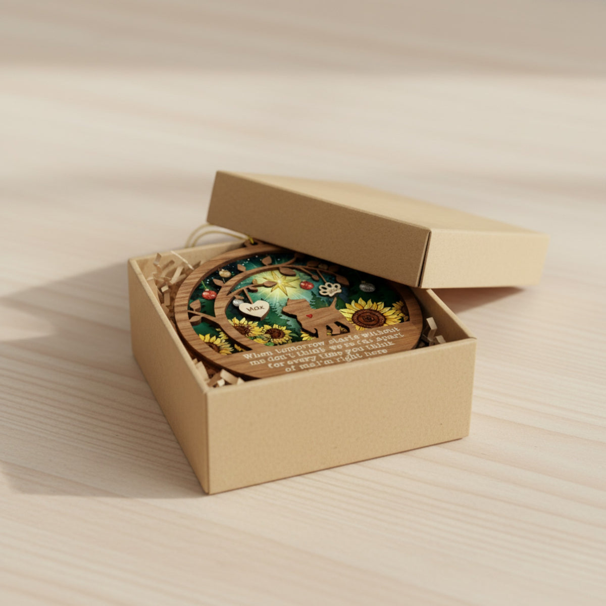 Memorial Sunflower Forest Ornament for Pet Lovers – Layered Wooden and Acrylic Keepsake