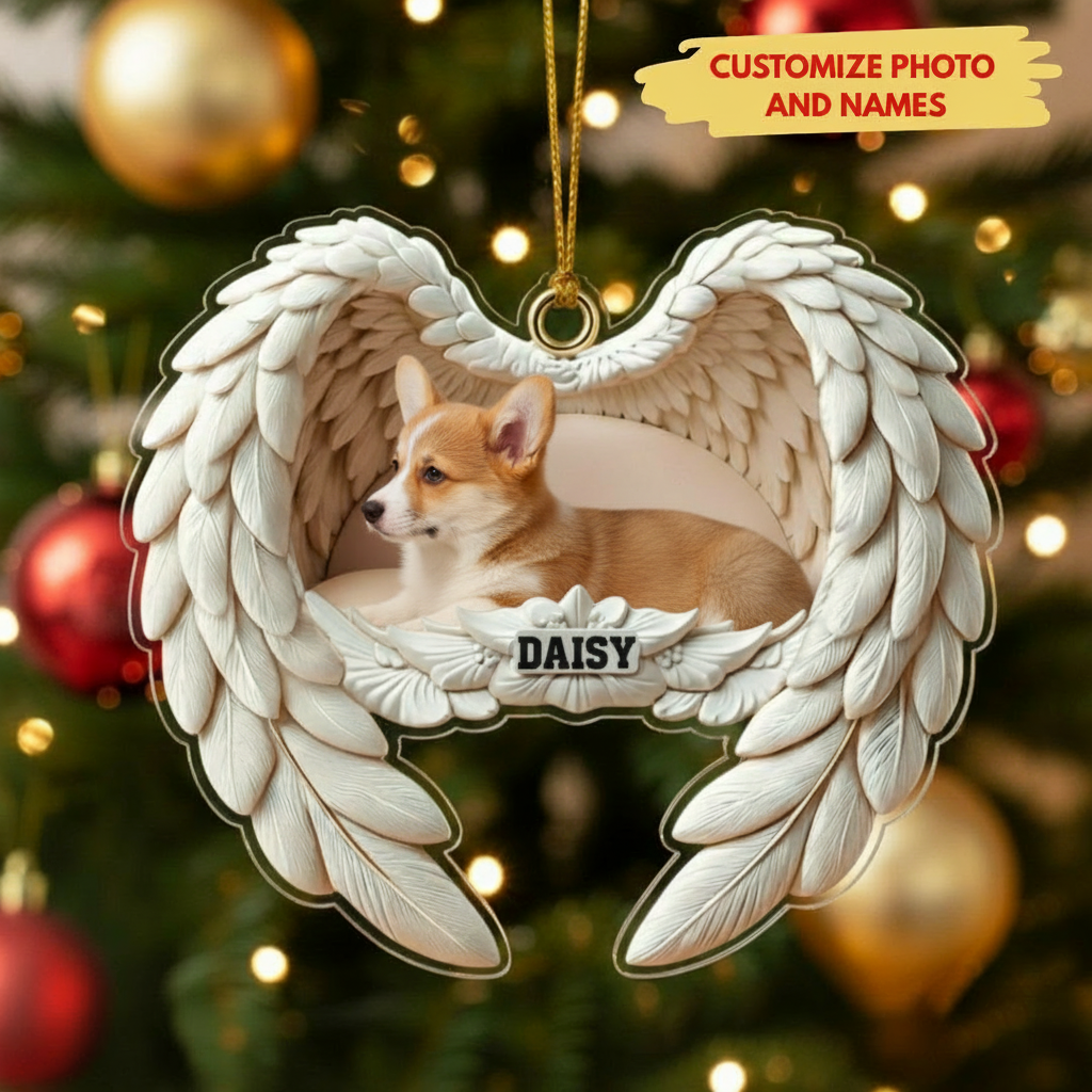 Personalized Corgi Photo Angel Wings Ornament