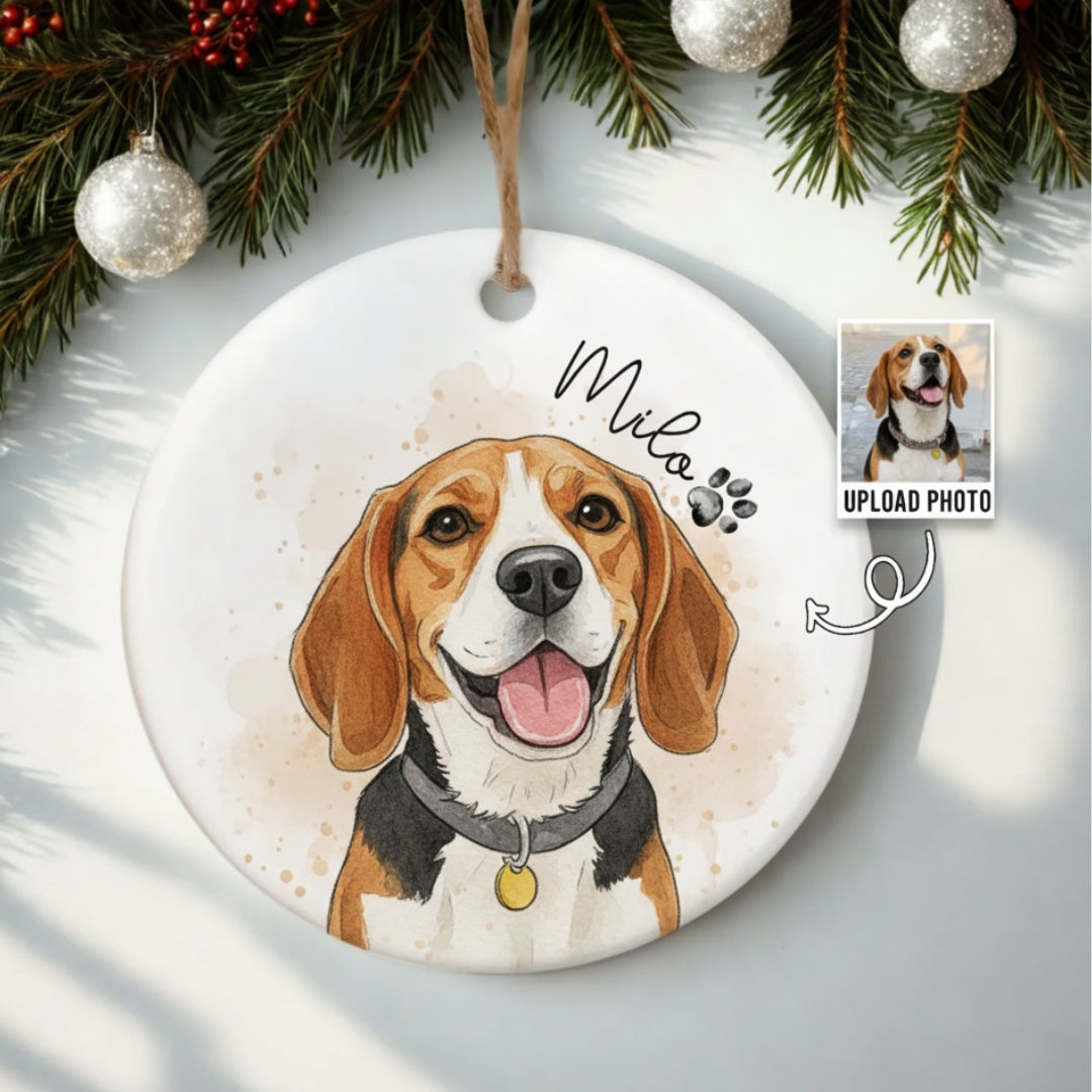 Christmas Watercolor Pet Portrait Ceramic Ornament