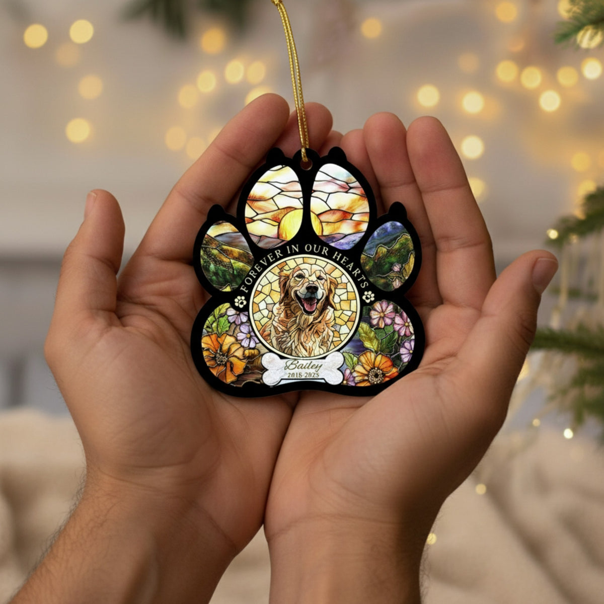 Memorial Paw Print Ornament for Pet Lovers – Custom Photo Keepsake