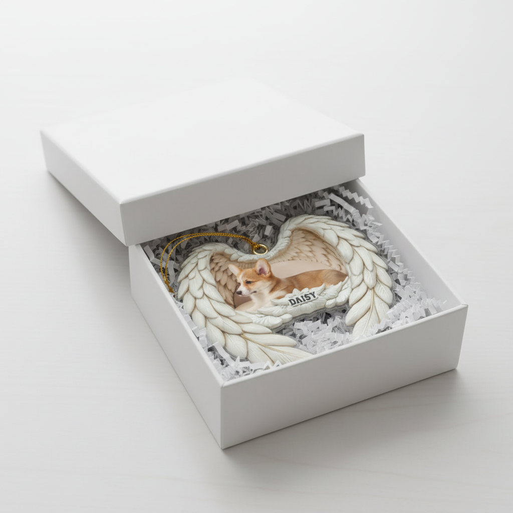 Personalized Corgi Photo Angel Wings Ornament