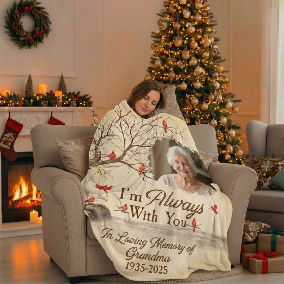 Memorial Blanket for Grandma – Custom Photo, Name & Years