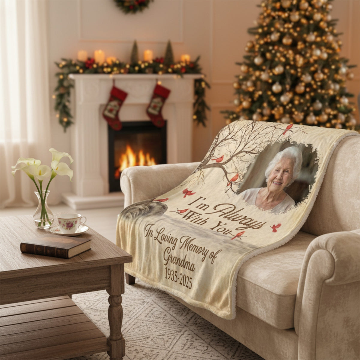 Memorial Blanket for Grandma – Custom Photo, Name & Years