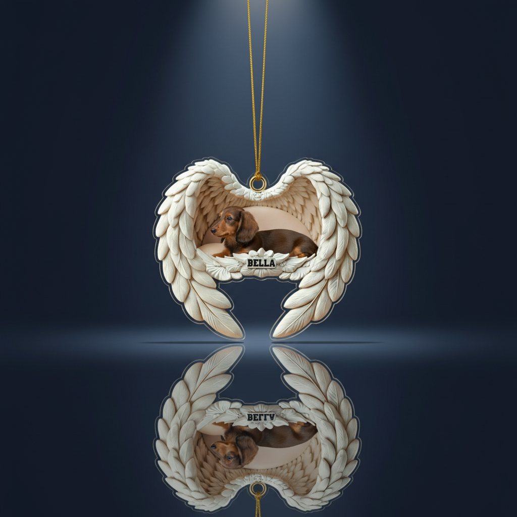 Personalized Long-haired Dachshund Photo Angel Wings Ornament