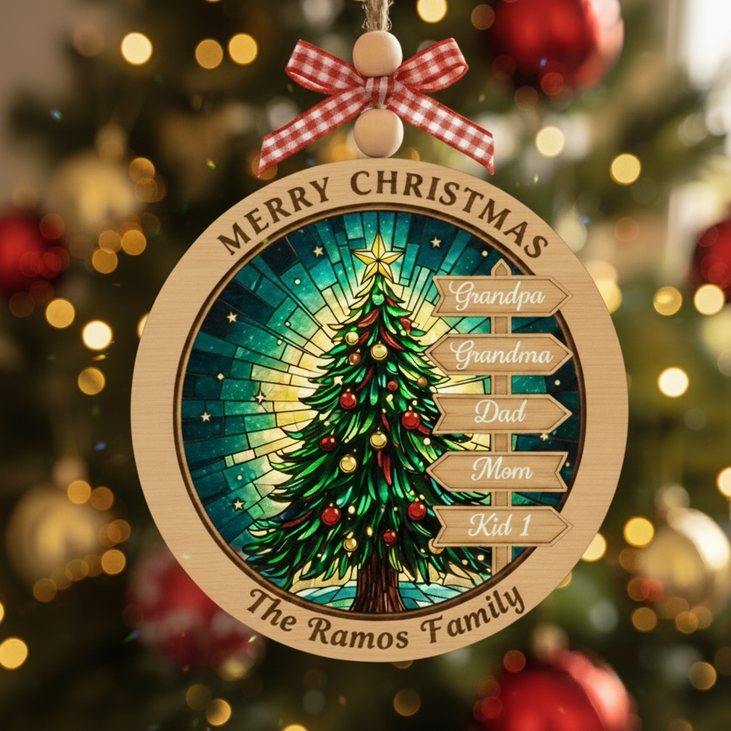 Personalized Multigeneration Family 2 Layered Wooden Ornament