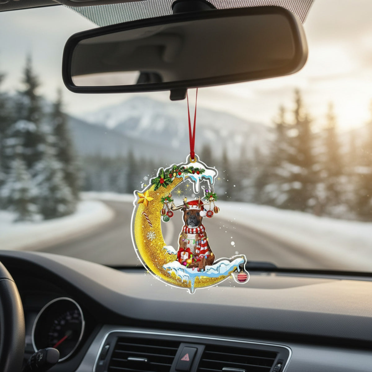 Personalized Pet Memorial Ornament - Custom Dog Christmas Moon & Star Keepsake