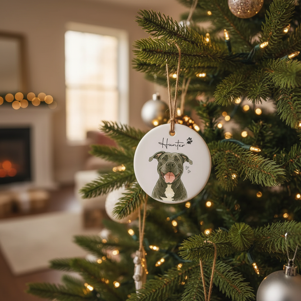 Personalized Watercolor Pet Photo Ceramic Ornament