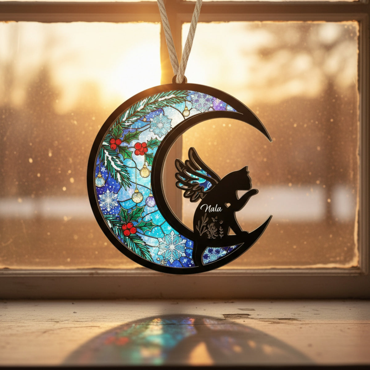 Pet Name Angel Moon Ornament Suncatcher