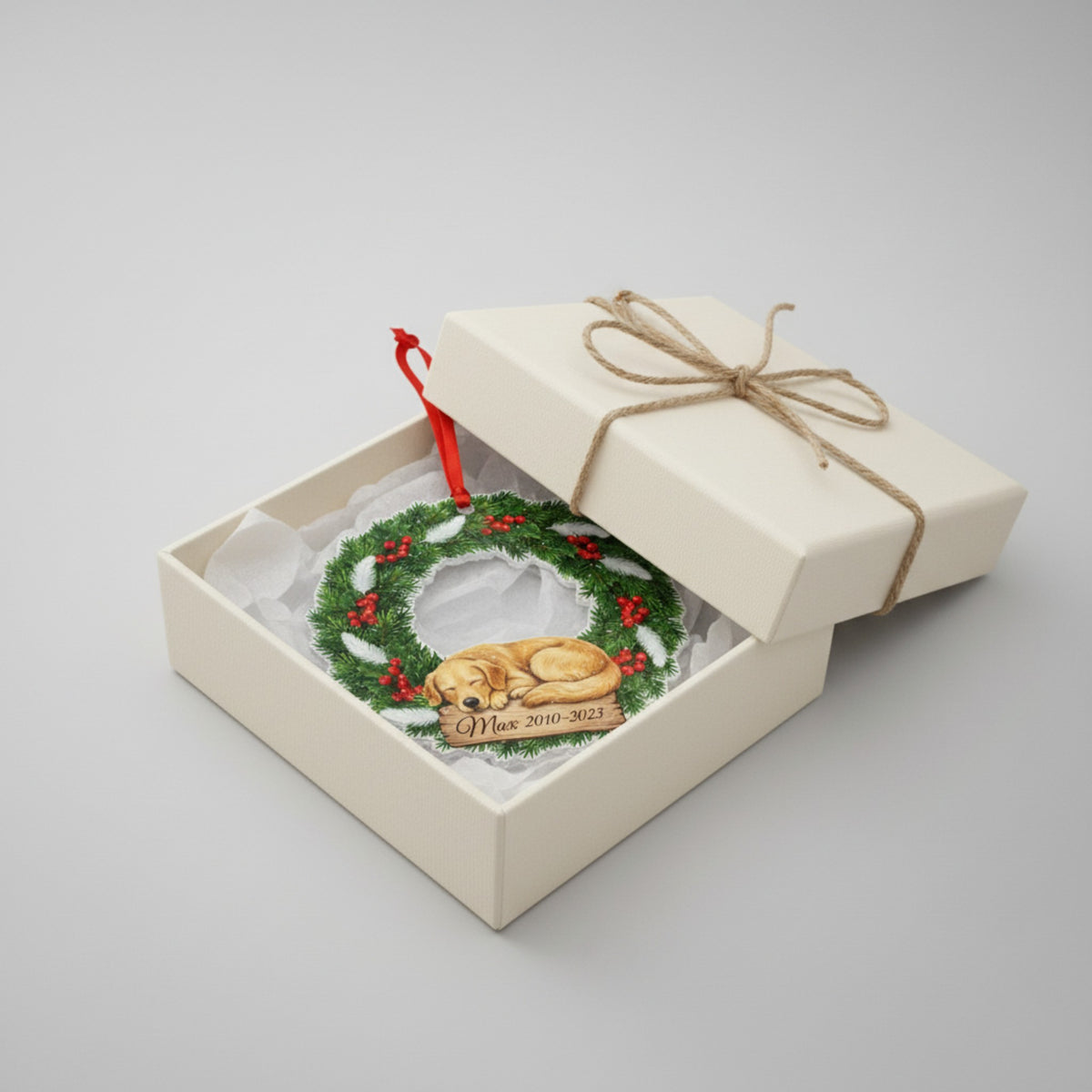 Personalized Pet Photo Christmas Wreath Ornament | Dog Loss Memorial Keepsake