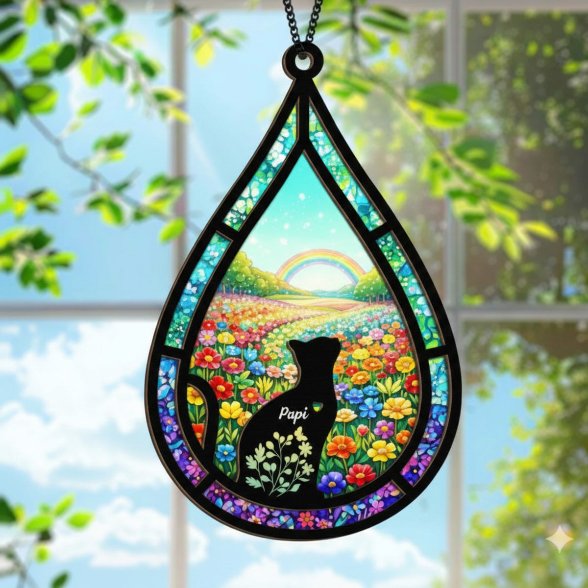 Teardrop Rainbow Bridge Pet Memorial Suncatcher Ornament
